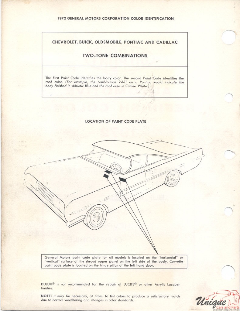 1972 General Motors Paint Charts DuPont 8